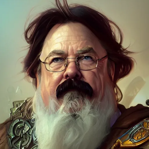 Image similar to Wilfred Brimley, closeup, D&D, fantasy, intricate, elegant, highly detailed, digital painting, artstation, concept art, matte, sharp focus, illustration, hearthstone, art by Artgerm and Greg Rutkowski and Alphonse Mucha