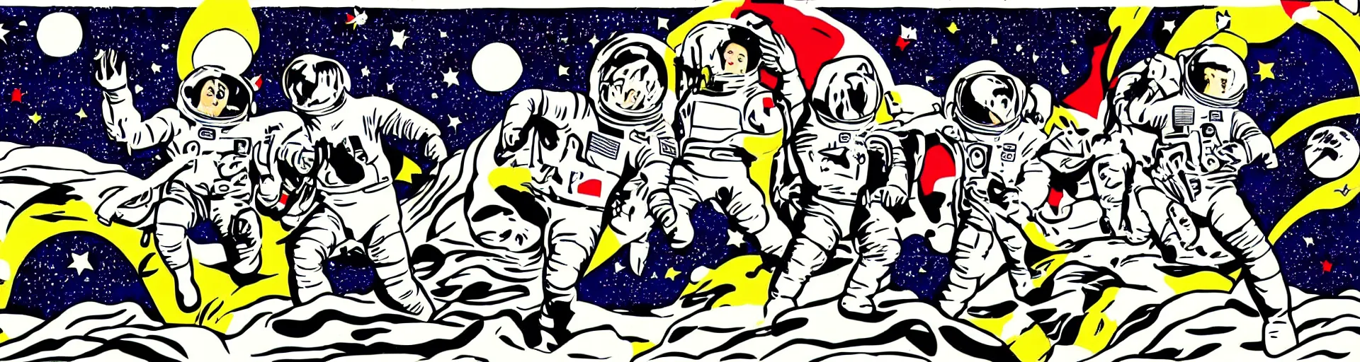 Image similar to astronauts in the space by roy lichtenstein