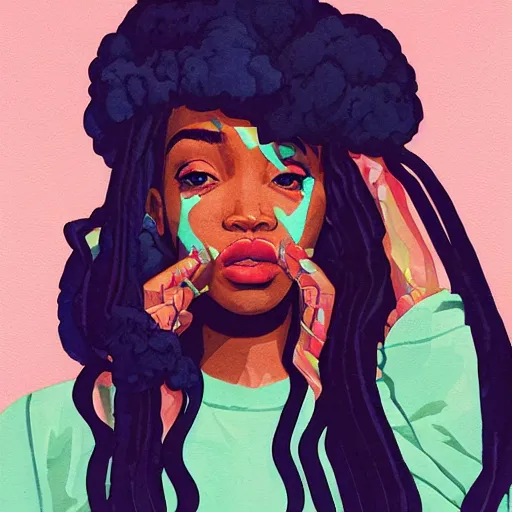 Prompt: sza profile picture by sachin teng, ganja, marijuana, organic painting, hard edges, masterpiece, smoke, asymmetrical, matte paint, energetic