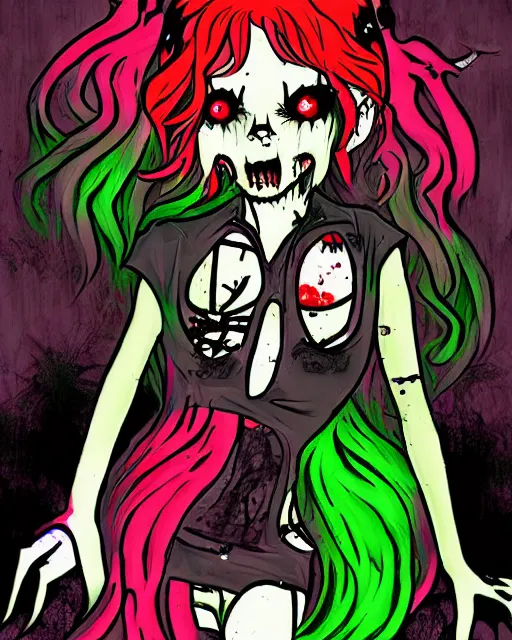 Image similar to horror acid colors, a dark picture comic featuring blood horror and goth anime girls, anime vampires, evil horror vibes