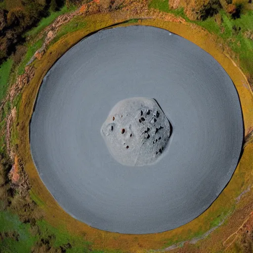 Image similar to a large nuclear crater in london, realistic, taken on drone camera.