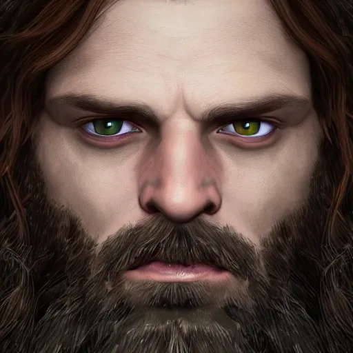 Prompt: a digital art close up portrait of pale sebastian stan as ancient druid mage from warcraft, old witcher with long beard character sheet, 4 k, ultra detail, volumetric lighting, unreal engine, octane render