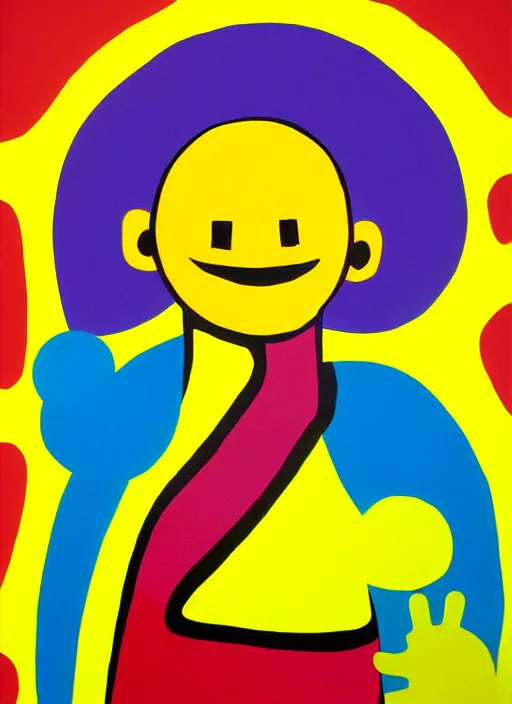 Prompt: splash painting, happy guy, by os gemeos