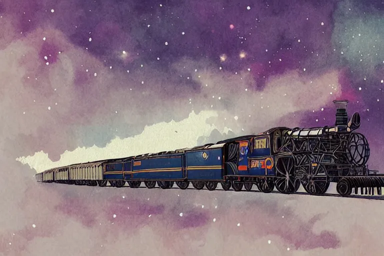 Prompt: a moonlit steam locomotive, digital art, trending on artstation, by conrad roset, night sky