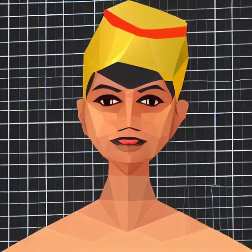 Prompt: vector art of a futuristic corpoate cyborg woman from india smirking, low poly, vector art