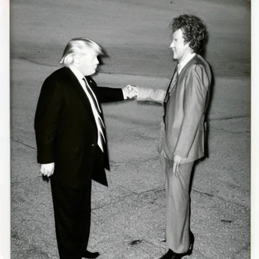 Prompt: polaroid photograph of donald trump meeting aliens