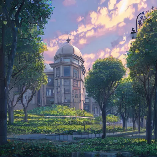 Prompt: Jussieu campus (Sorbonne Université) in the style of studio ghibli, beautiful landscape, intense lighting, 8k, trending on artstation