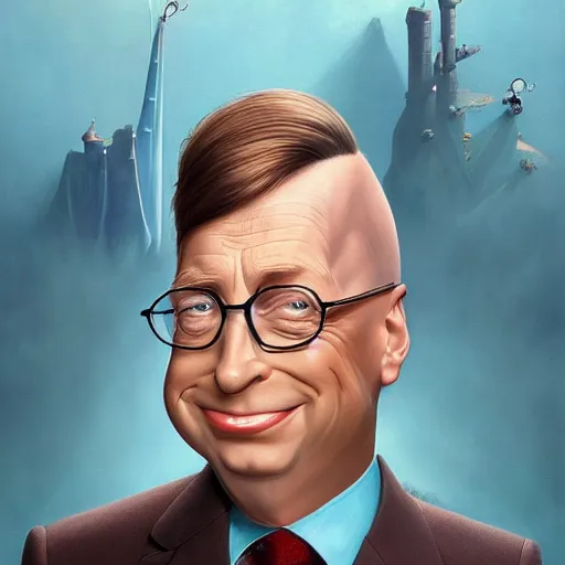 Prompt: Bill Gates as Dr. Evil Funny cartoonish by Gediminas Pranckevicius and mort drucker Tomasz Alen Kopera, masterpiece, trending on artstation, 8k,