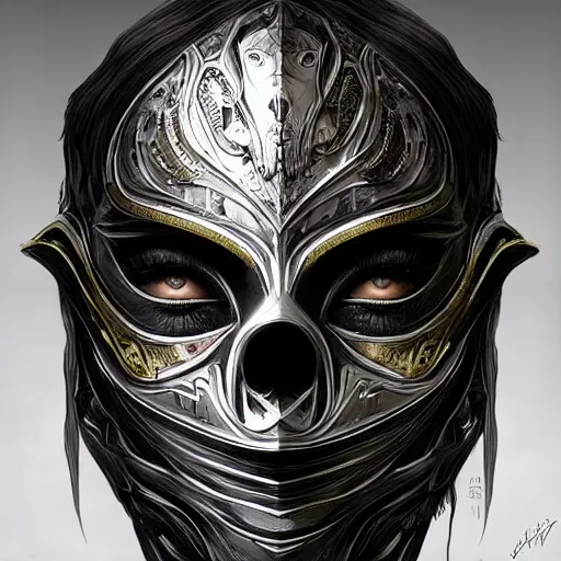 Image similar to Very very very very highly detailed epic photo of face with venetian mask, intricate, dystopian, sci-fi, extremely detailed, digital painting, artstation, concept art, smooth, sharp focus, illustration, intimidating lighting, incredible art by Artgerm and Vincent di Fate