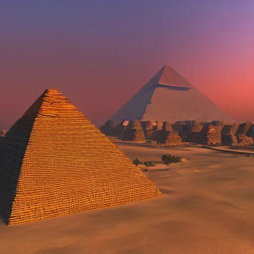 Image similar to the great pyramids during a summer sunset, unreal engine