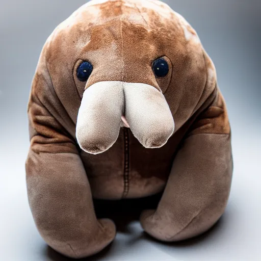 Image similar to a walrus plush. beautifully made, detailed, cute, soft. high quality, studio lighting, product image