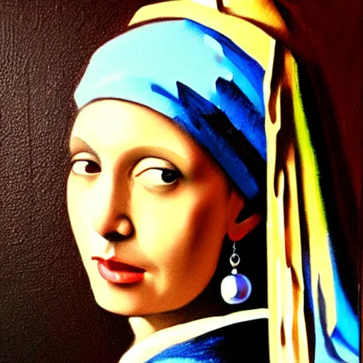 Image similar to monica gellar as the girl with the pearl earring, oil painting