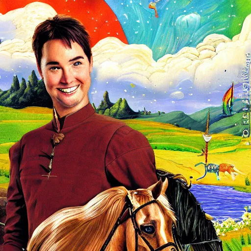 Prompt: wil wheaton wesley crusher riding a unicorn into battle impressionist oil painting fantasy 1 5