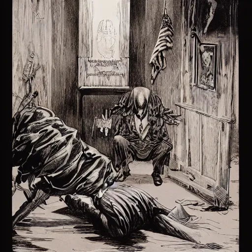 Prompt: funeral march visual rapsody wagner, by Bernie Wrightson, night scene