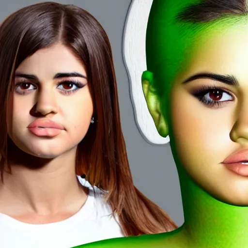 Image similar to human celery with the face of selena gomez, hd, photoshop, deep fake