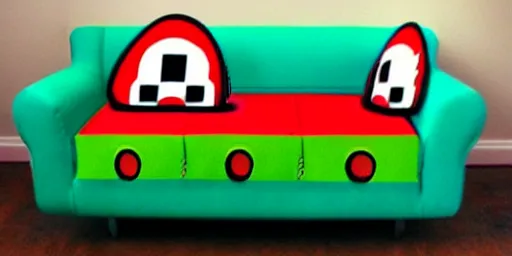 Prompt: Super Mario-themed red couch