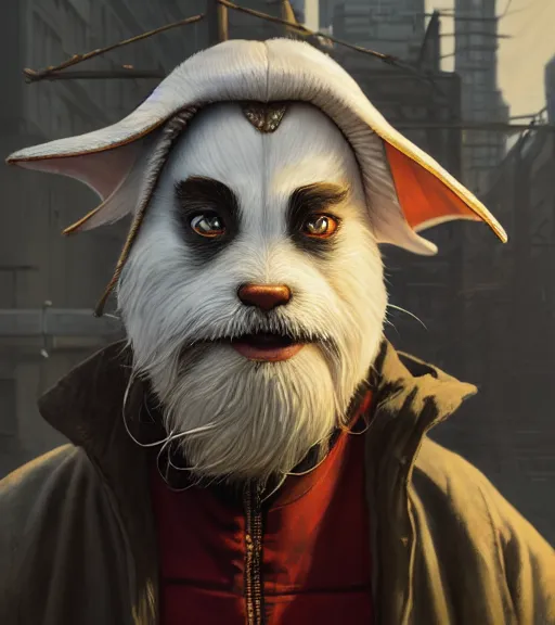 Image similar to Highly detailed portrait of homeless Master shifu, in GTA V, Stephen Bliss, unreal engine, fantasy art by Greg Rutkowski, Loish, Rhads, ferdinand knab, Makoto Shinkai and Lois van baarle, ilya kuvshinov, rossdraws, Tom Bagshaw, global illumination, radiant light, detailed and intricate environment