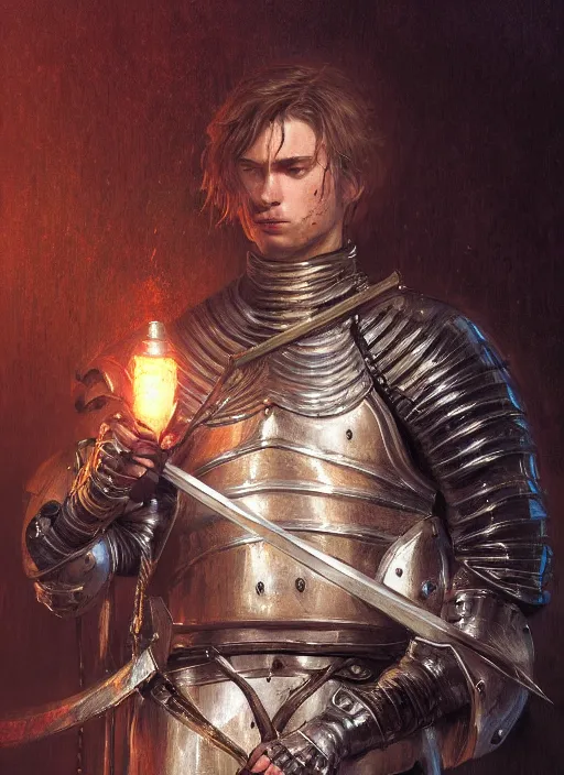 Image similar to portrait of a knight, holding a sword, victorian, concept art, detailed face, fantasy, close up face, highly detailed, cinematic lighting, digital art painting by greg rutkowski