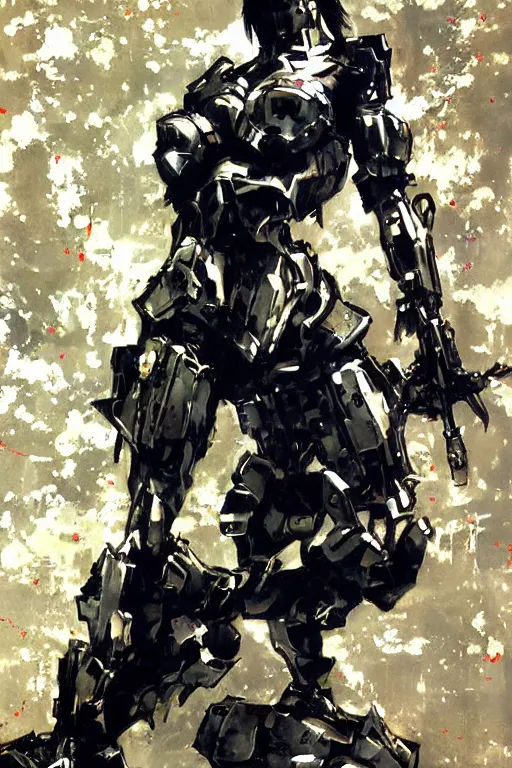 Image similar to full body girl metal armor painting by yoji shinkawa