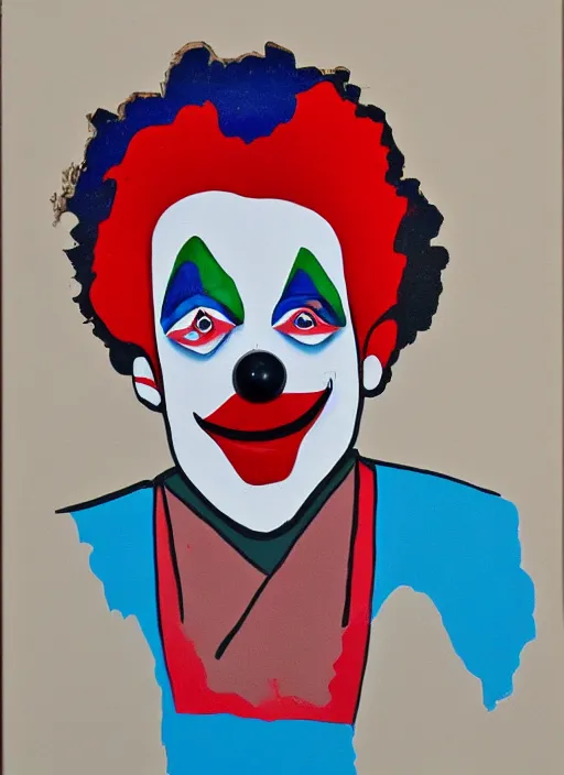 Prompt: clown, asymmetric, enamel paint, paint is peeling, draft, sloppy strokes