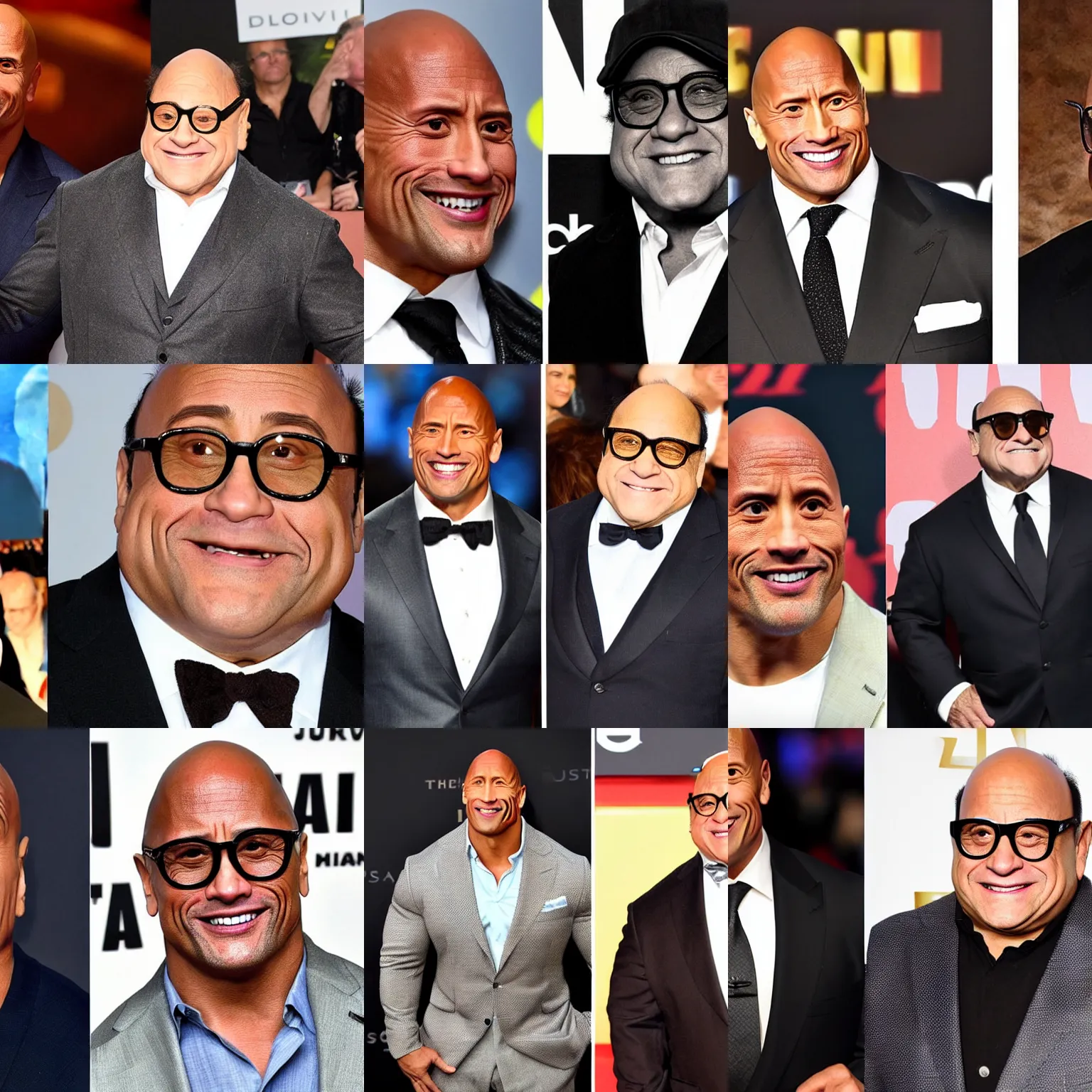 Prompt: Dwayne Johnson and Danny Devito are the same person