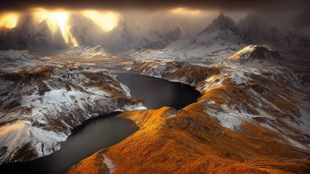 Image similar to amazing landscape photo of nuclear wintre by marc adamus, beautiful dramatic lighting