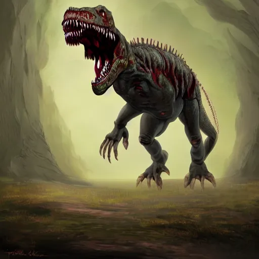 Prompt: an illustration of the full body of a zombie anthromorphic t-rex, matte painting, digital art, fantasy art-C 18.0