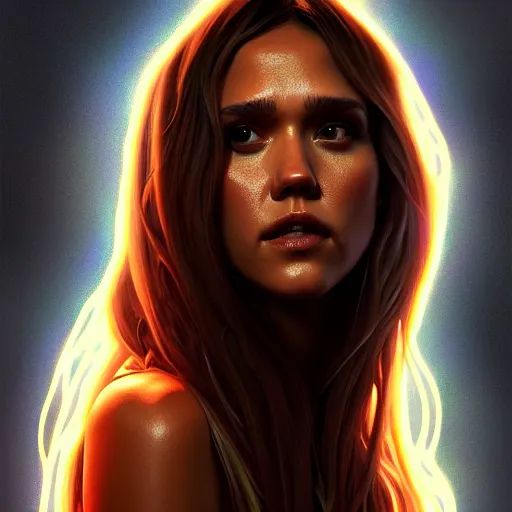 Image similar to beautiful digital painting jessica alba the thing 1 9 8 2 john carpenter with high detail, 8 k, stunning detail, photo by artgerm, greg rutkowski and alphonse mucha, unreal engine 5, 4 k uhd