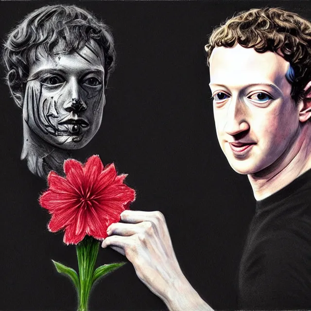 Prompt: mark zuckerberg holding a flower by hr giger, trending on artstation, realistic, detailed, concept art, horror, illustration