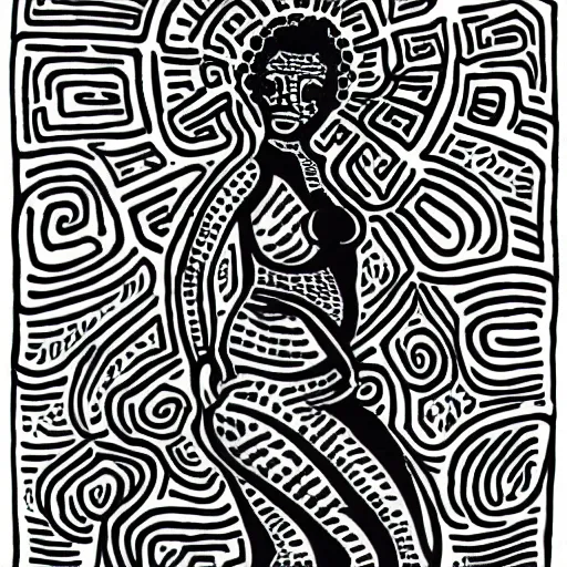 Image similar to a black woman with curly hair, pregnant, by keith harring, intricate details