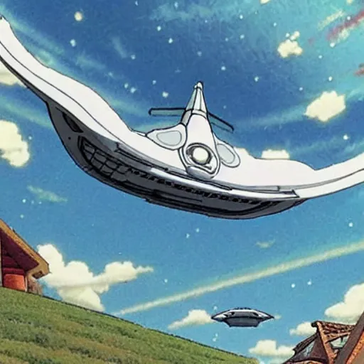 Image similar to starship enterprise in a ghibli film