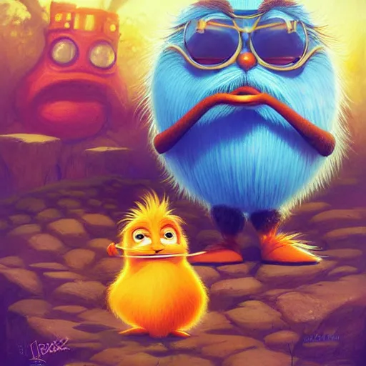 Image similar to the lorax looking soulfully into the eyes of doctor robotnik. by rhads, lois van baarle, jean - baptiste monge.