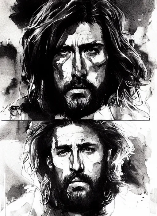 Prompt: portrait, Jesus as a cop in an 80s action movie, watercolor, dramatic lighting, cinematic, establishing shot, extremely high detail, foto realistic, cinematic lighting, pen and ink, intricate line drawings, by Yoshitaka Amano, Ruan Jia, Kentaro Miura, Artgerm, post processed, concept art, artstation, matte painting, style by eddie mendoza, raphael lacoste, alex ross