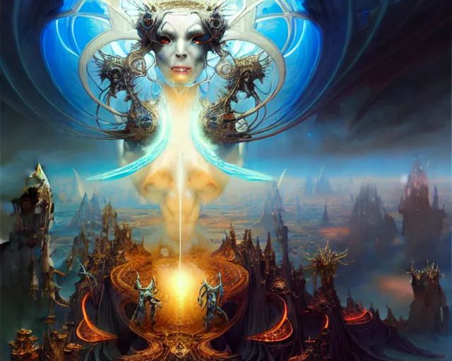 Image similar to the armies of heaven and hell, fantasy character portrait made of fractals facing each other, ultra realistic, wide angle, intricate details, the fifth element artifacts, highly detailed by peter mohrbacher, hajime sorayama, wayne barlowe, boris vallejo, aaron horkey, gaston bussiere, craig mullins