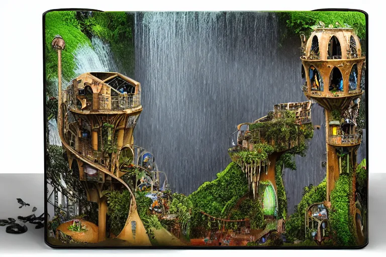 Image similar to favela bunker cathedral coaster hive, art nouveau waterfall environment, industrial factory, terrifying, award winning art, epic dreamlike fantasy landscape, ultra realistic,