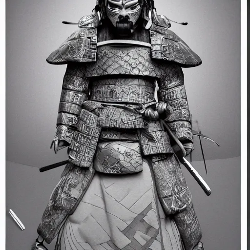 Image similar to 'a sketch to a samurai in ink manga panel ,octane render, artstation , highly detailded'