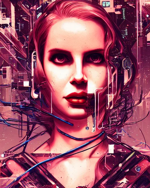 Prompt: portrait of lana del rey as a cyberpunk cyborg. sci - fi intricate abstract. intricate artwork, tear drops, roses, by tooth wu, wlop, beeple, dan mumford. concept art, octane render, trending on artstation, greg rutkowski, asymmetrical, cinematic arthouse, key art, hyper realism, iridescent accents