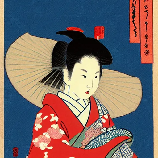 Image similar to geisha smoking ukiyo e style