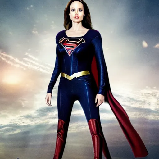 Image similar to an amazing award winning photo of angelina jolie as supergirl