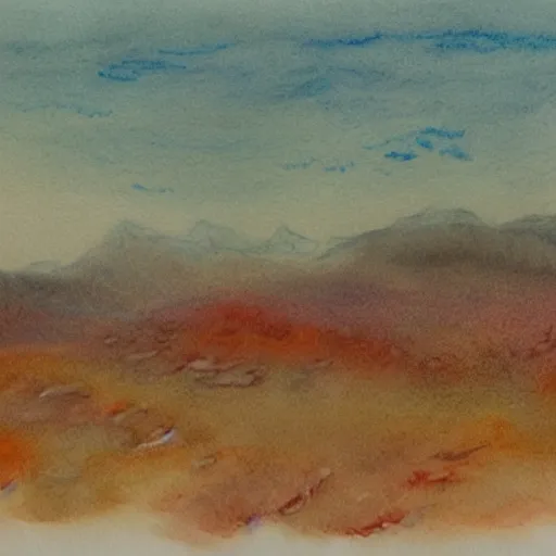 Image similar to a beautiful landscape of an alien planet, with strange terrain not found on earth, watercolor over graphite on vellum golden accented