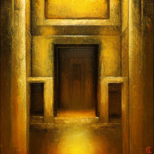 Prompt: a painting of a doorway in a building, a raytraced image by Mikalojus Konstantinas Čiurlionis, polycount, metaphysical painting, hall of mirrors, egyptian art, concept art