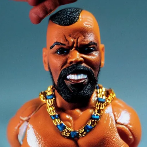 Prompt: mr. t action figure melting in acid, detailed facial expressions, 1 9 8 0 s aesthetic