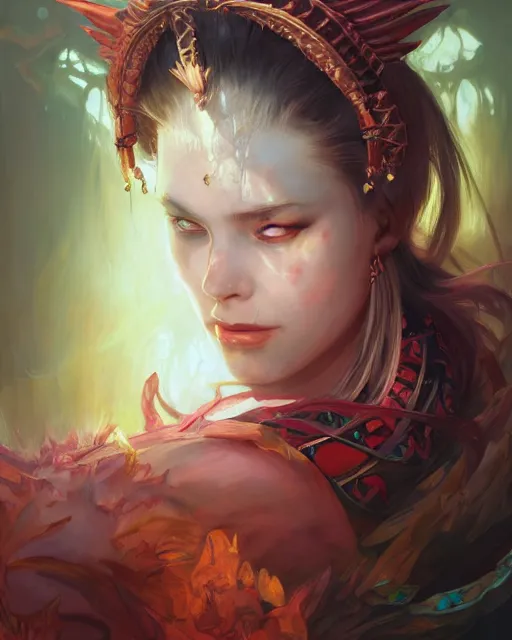 Image similar to Sakura dragon priestess portrait, maximalism, by Mandy Jurgens, Valentina Remenar, artgerm, by Charlie Bowater, James Jean, Daniel Gerhartz, Gerald Brom, intense atmospheric, intricate, lightforged, character concept, cgsociety trending on artstation