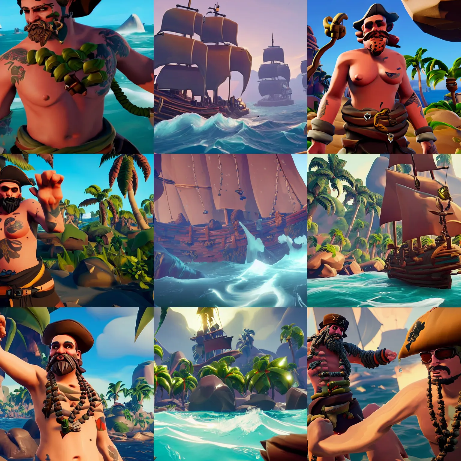 Prompt: a man who grows barnacles on his chest, Sea of Thieves (2018), Unreal Engine