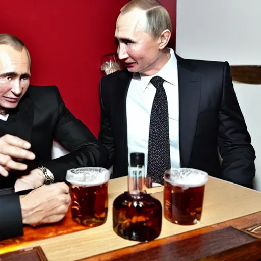 Image similar to drake drinks vodka with vladimir putin