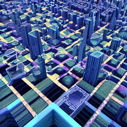 Image similar to fractal geometric city in style of parametric flow generative design, artstation, unreal engine.