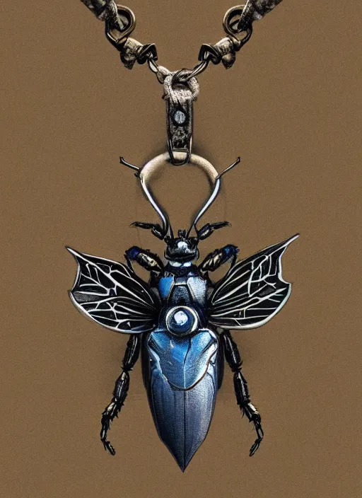 Image similar to rough concept art of small insect pendant, fantasy illustration, medieval era, trending on artstation, symmetry