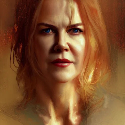 Image similar to nicole kidman, hyperrealistic portrait, bladerunner street, art of elysium by jeremy mann and alphonse mucha, fantasy art, photo realistic, dynamic lighting, artstation, poster, volumetric lighting, very detailed face, 4 k, award winning