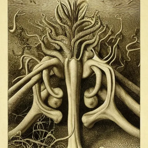 Image similar to carnivorous plants, by Odd Nerdrum, by Ernst Haeckel, by M.C. Escher, beautiful, eerie, surreal, colorful