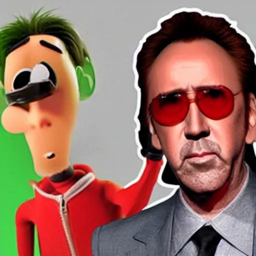 Image similar to nicolas cage is forky in pixar style